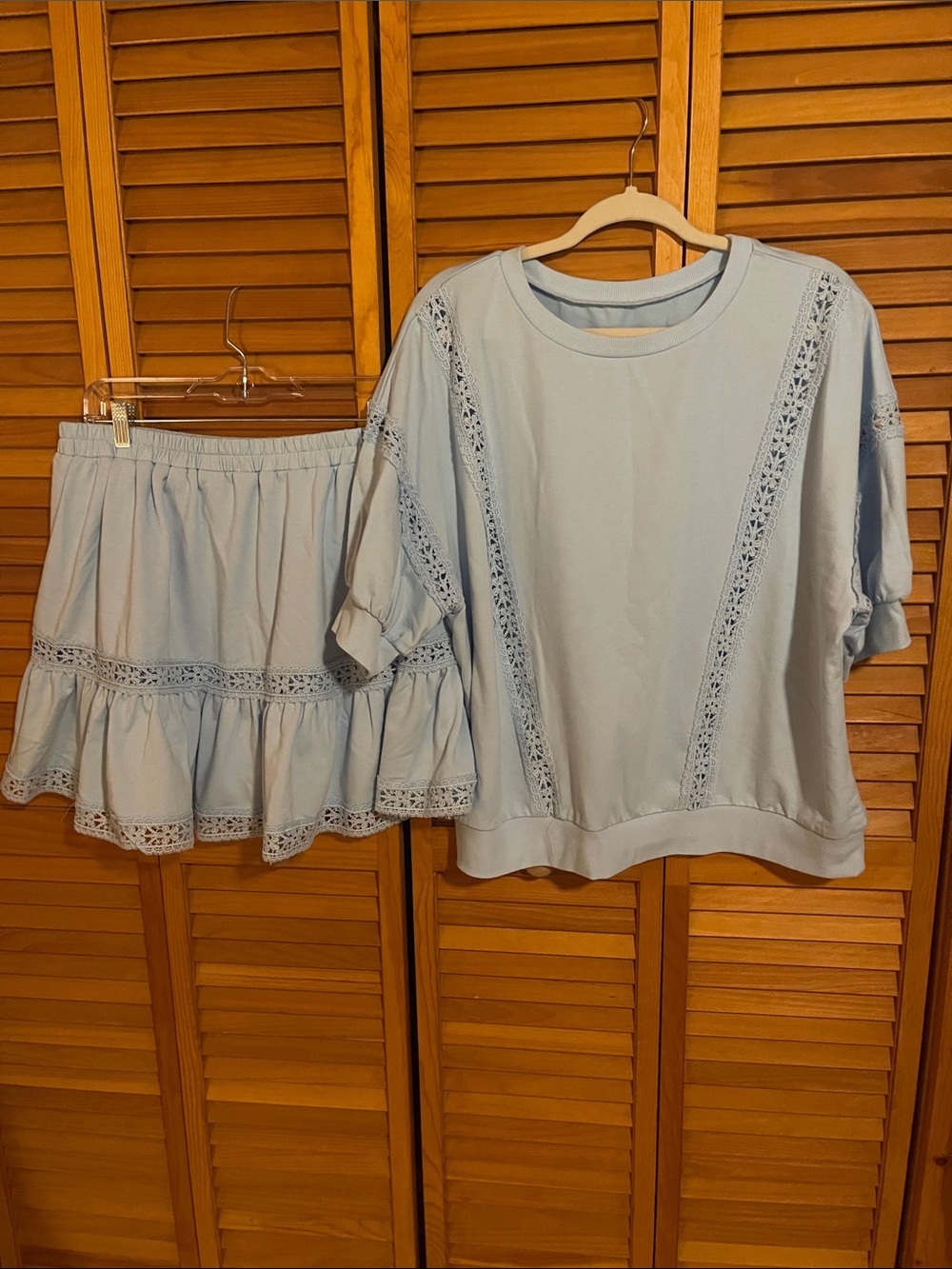 Light Blue Lace-Trim Skort Set for Women